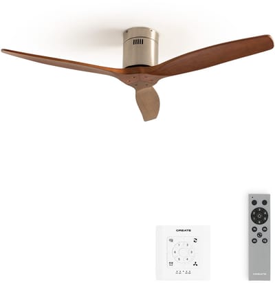 CREATE - Plafondventilator 40W silent 100% hout (Ø132cm) (ruimtes 10m²-25m²) - Geen licht -Controller voor wandmontage + afstandsbediening - WIND CALM NATURAL WOOD