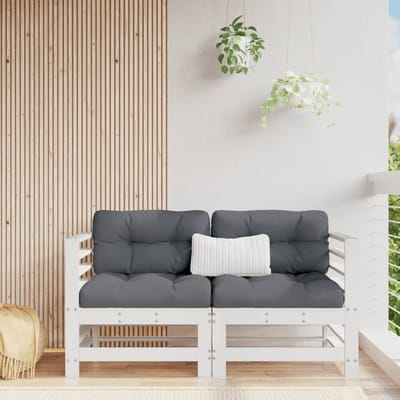 vidaXL - Hoekbanken - 2 - st - met - kussens - massief - grenenhout - wit