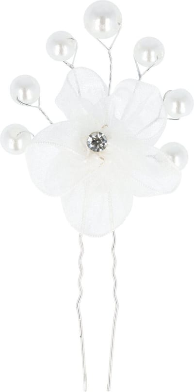 Haarsoires Haarspeld Haarpin 8cm - Bloem - Parelkralen - Wit Zilver