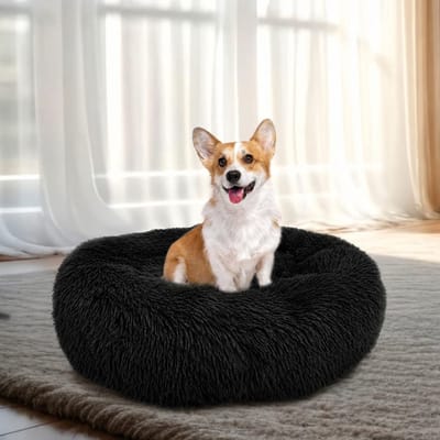 Hondenbed, kattenkussen, donut, knuffeldier, rond, gezellig en verwarmend, pluche kussen voor kleine en middelgrote honden, katten, cadeau voor kleine honden en katten (80 cm)