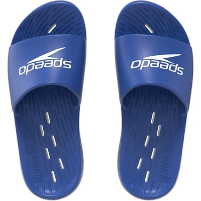 Speedo Slide Badslippers Heren - Slippers Heren met Waterafvoer in het Voetbed - Sneldrogende Badslippers Heren van Lichtgewicht EVA - Slippers voor Zwembad en Strand - Marine/Wit - Maat 39