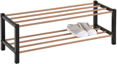 Schoenenrek WATERFORD met 2 planken, zwart gelakt en met houtdecor