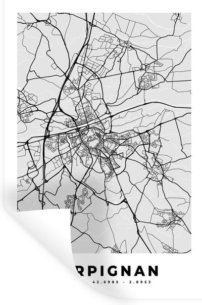 Muurstickers - Sticker Folie - Plattegrond - Perpignan - Stadskaart - Kaart - Frankrijk - 20x30 cm - Plakfolie - Muurstickers Kinderkamer - Zelfklevend Behang - Zelfklevend behangpapier - Stickerfolie