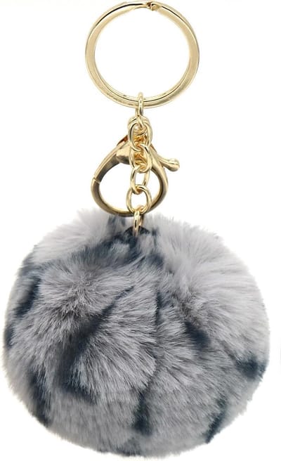 Dielay - Sleutelhanger Fluffy Bal - Panter / Luipaard - 7 cm - Grijs