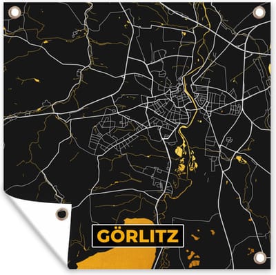 Tuin poster Duitsland – Black and Gold – Görlitz – Stadskaart – Kaart – Plattegrond - 200x200 cm - Tuindoek