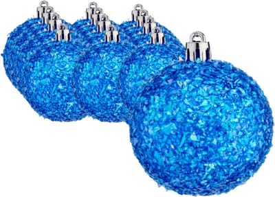 Krist+ Kerstballen - 12x st - blauw kobalt glitter - kunststof - 6 cm