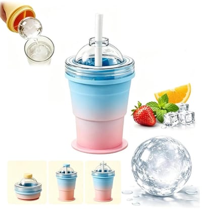 longziming -2-in-1 Ijsbol Vorm En Reisbeker - Draagbare Siliconen Mal Met Deksel - Vouwbare Drinkbeker - Lekvrije Schroefdeksel Dichting - Ideaal Voor Whiskey En Cocktails Onderweg - 1 Set