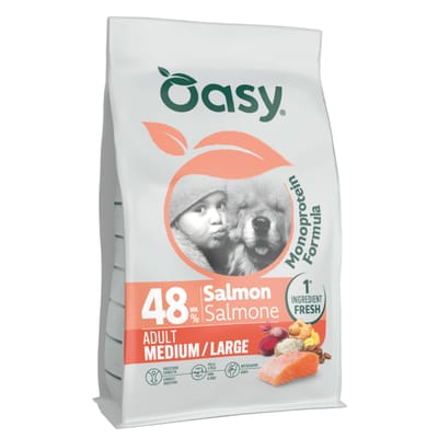 Oasy Adult Medium/Large Zalm Hondenbrokken - Dubbelpak: 2 x 10 kg