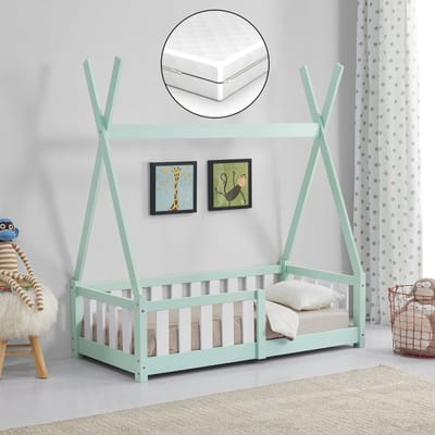 Kinderbed Helsingborg Tipi met uitvalbeveiliging en matras 70x140 cm mint