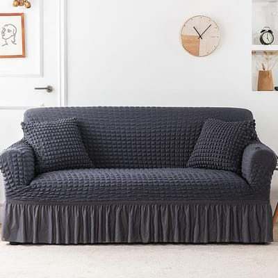 Bankhoes voor woonkamer Dikke geplooide seersucker Elastische L-vormige hoekbankhoes 1 /2 /3 /4 zits hoes voor bank 1 Seater 90-140cm black