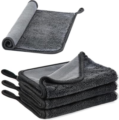longziming -Set van 3 Snel Droogende Microvezel Handdoeken - Draagbare Reinigingsdoek voor Badkamer, Keuken en Auto, 30x40 cm, Zwart