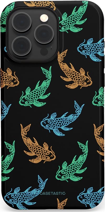 Casetastic hoesje geschikt voor Apple iPhone 15 Pro Max - MagSafe - Dubbellaagse bescherming - Neon Koi - Fashion Case - Zwart Petrol Donkergroen Bruin