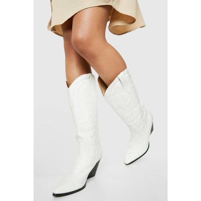 boohoo Dames Kniehoge Western Cowboylaarzen | Wit | Maat: 36