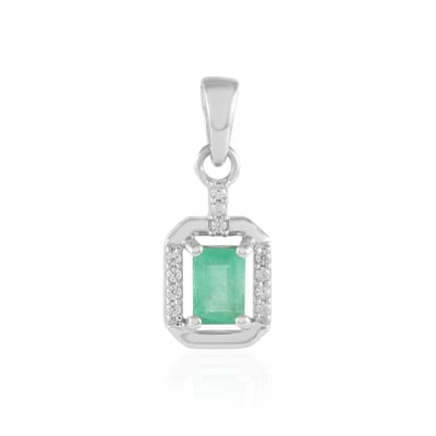 Cavill - Hanger Zilver Gerhodineerd - 925 Sterling Zilver - Socoto Smaragd 0,522 ct Achthoekig - 11 Zirkonia 0,117 ct - Elegant Design 21x9 mm