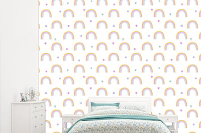 Behang - Fotobehang Regenboog - Vlinder - Baby - Breedte 315 cm x hoogte 260 cm