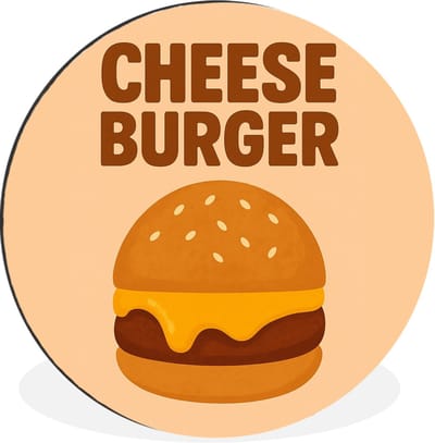 WallCircle - Wandcirkel - Muurcirkel - Cheeseburger - Minimalistisch - Geel - Aluminium - Dibond - 30x30 cm - Binnen en Buiten