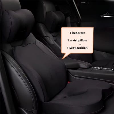 Auto Nek- en Lendenkussen Memory Foam – Ergonomische Hoofdsteun en Rugkussen voor Autostoel – Auto Accessoire tegen Nekpijn en Rugpijn – Comfort voor Lange Autoritten - Zwart