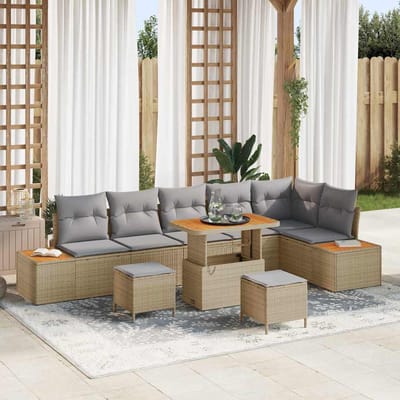 vidaXL - Tuinbank - Set - 9 - st - 8-Aantal - zitplaatsen - Beige - Poly - rattan