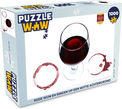 Puzzel Rode wijn en ringen op een witte achtergrond - Legpuzzel - Puzzel 1000 stukjes volwassenen