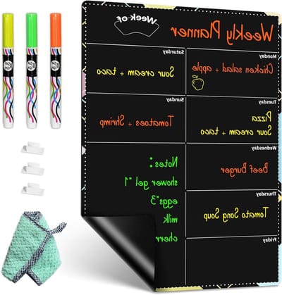 Magnetische Weekplanner voor de Koelkast, A3 Schoolbord Kalender met 3 Krijtstiften, Makkelijk Afneembare Takenlijst en Boodschappenlijst, Ideaal voor Maaltijdplanning en Organisatie