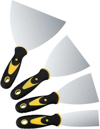 TOVBMUP 4-delige schraperset - Oppervlakteschrapers - Gereedschap voor gipsplaten - Metalen schrapers met kunststof handgrepen - Plamuurmes-schrapers - Maten 1,5", 3", 4", 6"