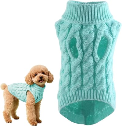 Turtleneck Gebreide Hondensweater voor Winter, Warm en Comfortabel, Perfect Cadeau voor Kleine en Middelgrote Honden en Katten, Lichtblauw, Maat L