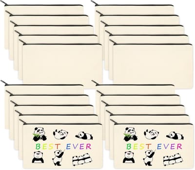 SnelShoppen - 12 Stuks Lege Stoffen Tassen, Kleine DIY Zak met Rits, Multifunctionele Canvas Map met 10 Stapelbare Kleurenpotloden voor Schilderen, Sc