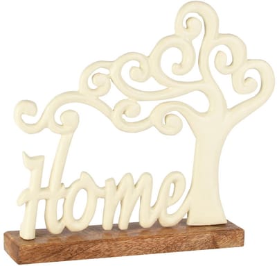 Dekoratief | Deco 'Home' m/boompje, wit/naturel, aluminium/hout, 21x5x22cm | A258206