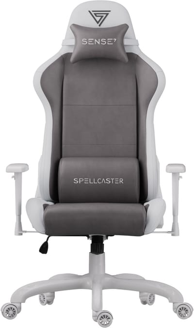 SENSE7 Spellcaster FUKU PU - Gamingstoel - Belastbaar tot 150 kg - Stof & Eco-leer - Bureaustoel - Ergonomische Stoel - Max. 185 cm - Wit en grijs