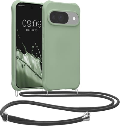 kwmobile telefoonhoesjegeschikt voor Google Pixel 10 / Pixel 10 Pro - Hoesje van siliconen met telefoonkoord - In grijsgroen