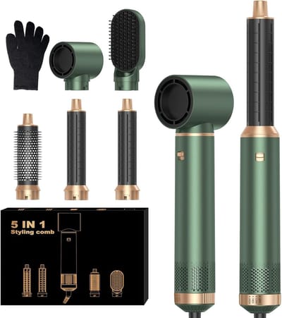 Heteluchtstyler Set - Haarstyler Borstel - Haar Stylen - 5-in-1 Functies - 265 x 205 x 8 cm - Groen