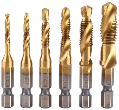 Dailygoods- Zeskantschachtboren 6 Stuks - Titanium Gecoat HSS - Metrische Draad M3-M10 - Boor- en Tapbits - Sneldraaistaal - Hoge Hardheid - Boorset
