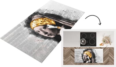 Keukenloper - Loper keuken - Meisje met de parel - Goud - Krant - 120x60 cm - Keukenloper vinyl