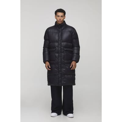 Regular Fit High Shine Longline Puffer Jacket | Black | Size XS