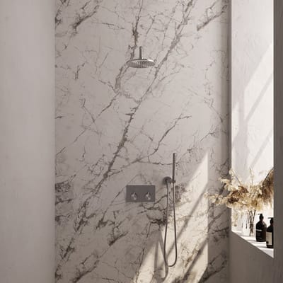 Brauer Brushed Edition thermostatische inbouw regendouche met drukknoppen SET 51 met 20 cm douchekop en gebogen muurarm en staaf handdouche en doucheslang en wandaansluitbocht RVS geborsteld PVD