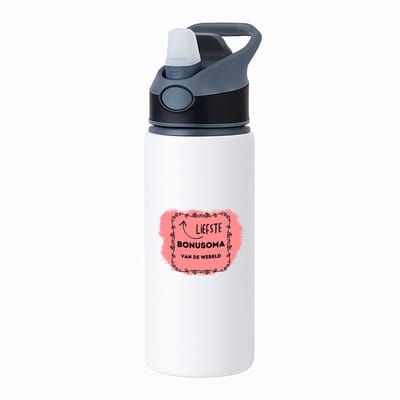 Hacebo® - liefste bonusoma van de wereld waterfles met rietje zwart - Oma - de liefste bonusoma - verjaardag - cadeautje voor oma - oma artikelen - kado - geschenk - water fles - 650ML