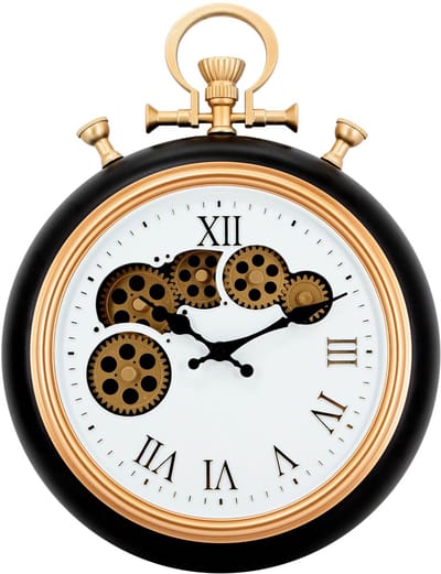IvoQ Industriële Wandklok met Bewegende Tandwielen - Vintage Zakhorloge Design - Zwart/Goud - Metaal - Ø 30 cm