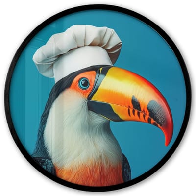 Poster in lijst Rond - Fotolijst 40x40 cm - Posters - Toekan - Papegaai - Vogel - Koksmuts - Ronde posterlijst zwart - Decoratie - Wanddecoratie woonkamer - Muurdecoratie slaapkamer