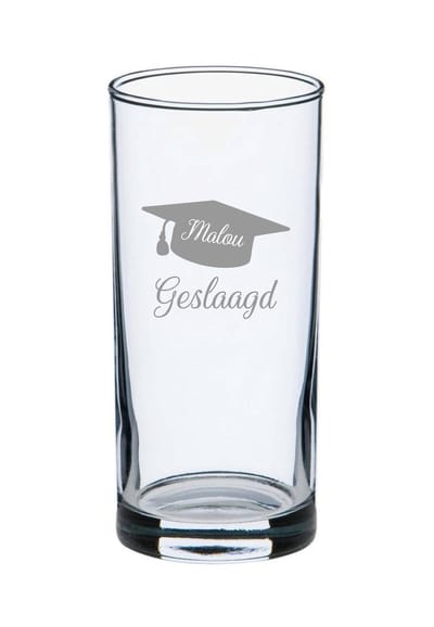 Geslaagd cadeau - longdrinkglas - cadeau - uniek cadeau - geslaagd - glas gravering - graveren - naam in glas - herinnering - diploma