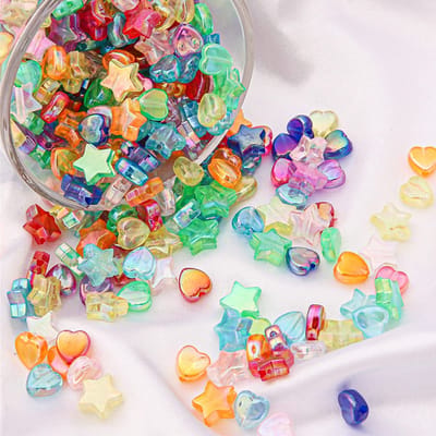 sterren- en hartjeskralen, AB, 500 stuks, pastelkleurige ponykralen, geassorteerde kleur charmante, leuke plastic kralen voor kettingen, armbanden en oorbellen (hart-ster)