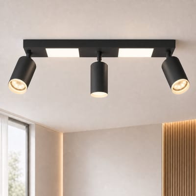 NETTLIFE Opbouwspot LED - 3-lichts - GU10 Fitting - zwart - rechthoekig - 330° draaibar Plafondspot - 3000K Warm Wit Licht - 20W - Moderne Keukenlamp - Metaal - voor Slaapkamer | Hal | Woonkamer - L 51cm