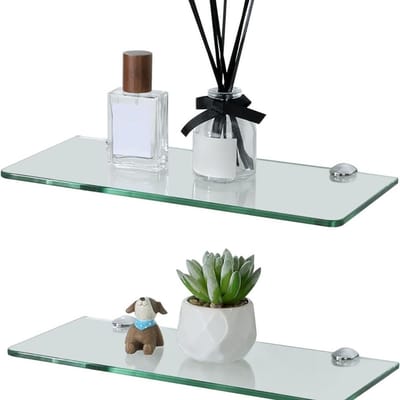 Famanu - Glazen wandplanken set van 2, gehard glas 6 mm met chromen beugels, 30 cm