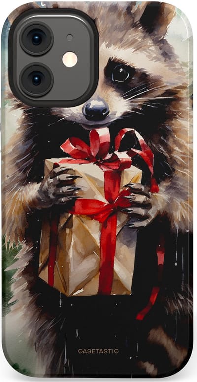 Casetastic hoesje geschikt voor Apple iPhone 12 Mini - Dubbellaagse bescherming - Winter Wasbeer Presentje - Fashion Case - Zwart Grijs Taupe