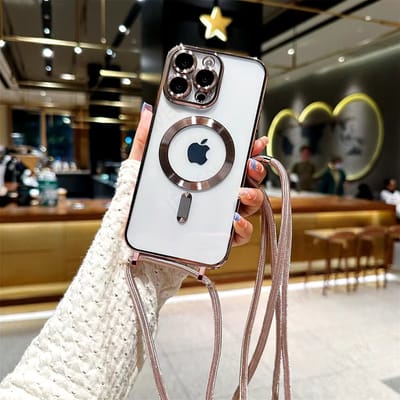 iPhone 13 Magsafe Silicone Hoes met Koord / Touwtje - Rose Goud