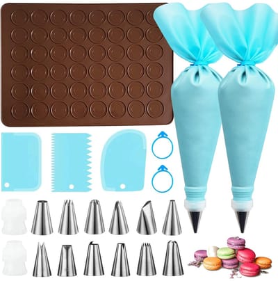 Bakmat van siliconen, 48 gaten, siliconen mat voor oven, uitgerust met 2 spuitzakken, 12 spuitmonden, voor macarons cupcake, dessert