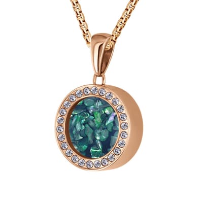 Quiges 12mm Mini Munt Hanger Rosékleurig RVS Glans met Schelp Donkerblauwe Vlokjes Munt en Box Ketting Ankerketting 42-46cm