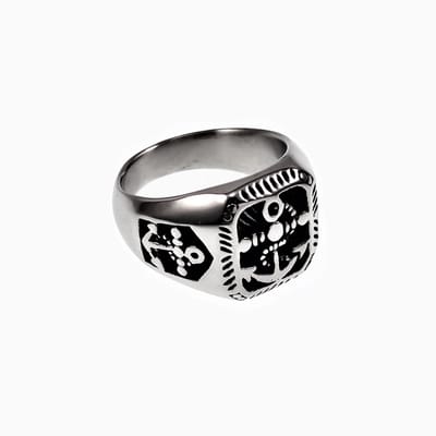 Zegelring Heren - Anker Ontwerp - Stalen Zilver Kleur - Ring met Ankers