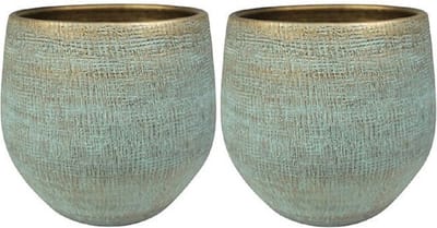 Steege Plantenpot - 2x - moderne look - shiny blauw - D31 x H28 cm - Bloempotten - Keramiek