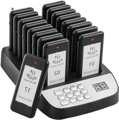 Pager Systeem - Draadloos Achtersignaal - Restaurant Efficiëntie - 500m Bereik - 16 Zoemers - Zwart