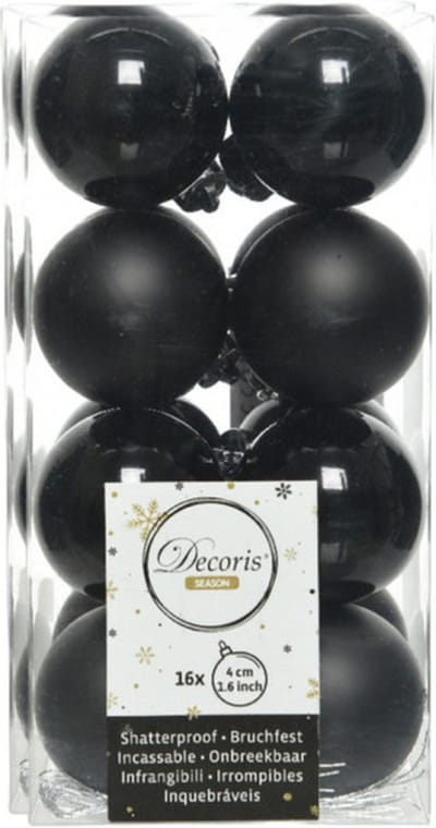 Decoris kleine kerstballen - 32x st - zwart - 4 cm - kunststof - onbreekbare kerstballen kerstversiering